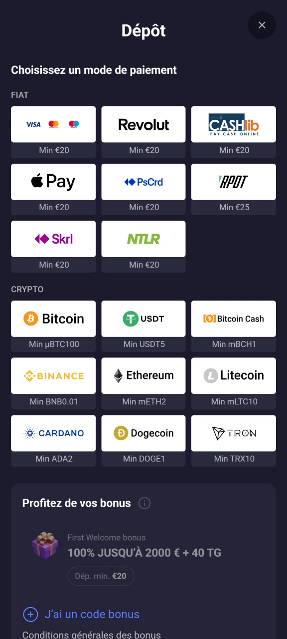 Rechargez votre compte pour utiliser de l'argent dans Chicken Road.